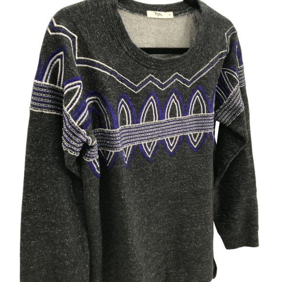 Hazel Womens Charcoal Embroidered Beaded Pullover Crew Long Sleeve Top Size M - Picture 3 of 7
